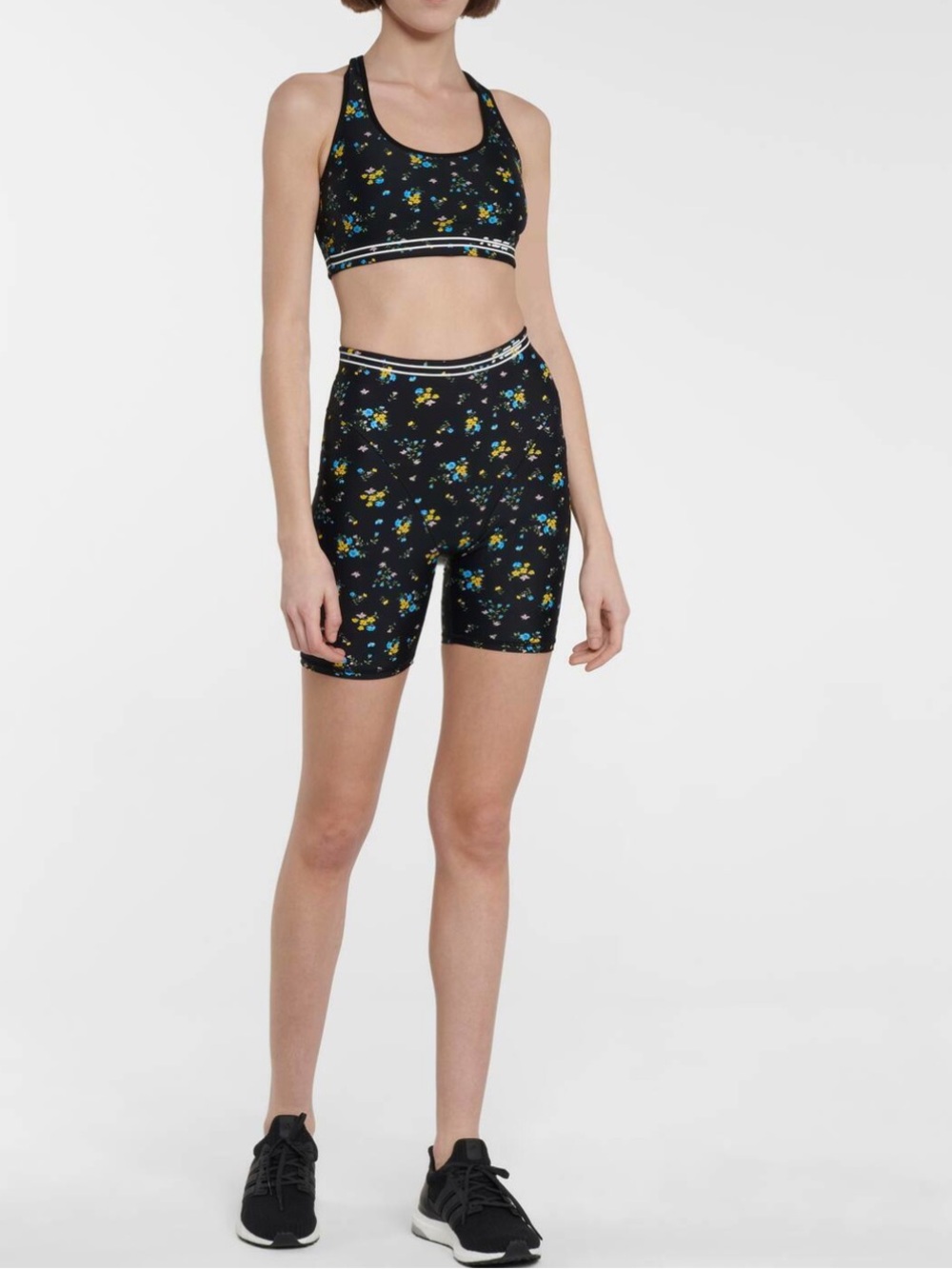 EUC ADAM SELMAN Black Floral Sports Bra & Biker Short Set - Floral Print